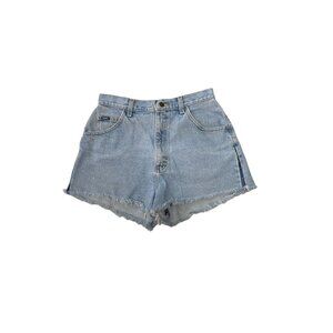 High-Waisted Lee Denim Shorts Light Wash Frayed Hem Vintage